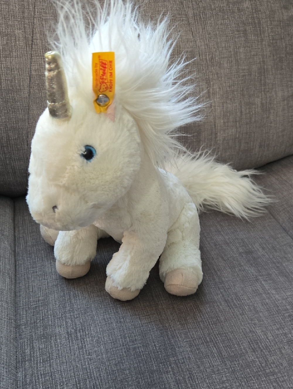 Steiff White Plush Unicorn with Gold Horn - Steiff Brand